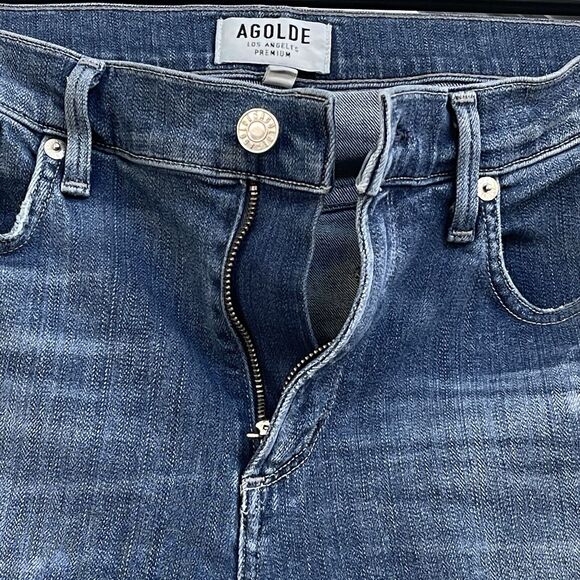 AGOLDE SZ 28 Sophie Skinny Jeans Distressed Mid-Rise Stretch 5-Pocket Whiskered - Picture 7 of 10